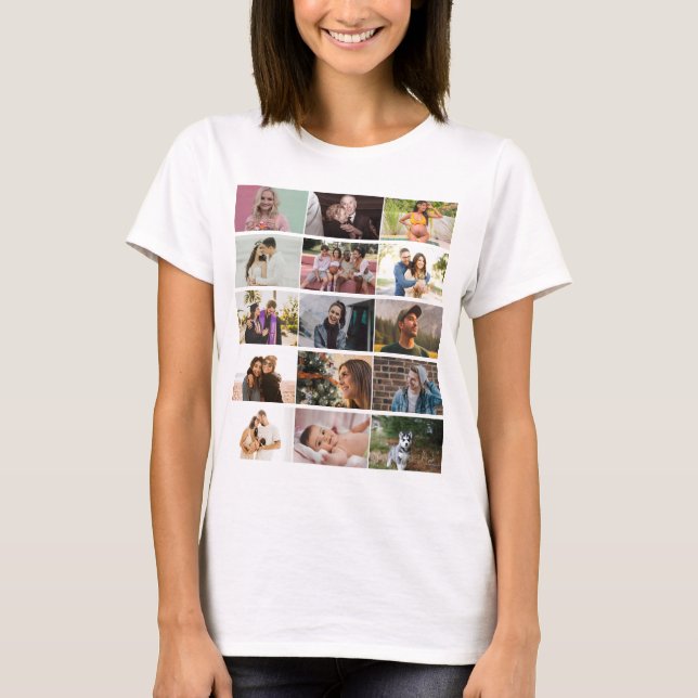 Modern Custom 12 Photo Collage Family Personalized T-Shirt (Front)