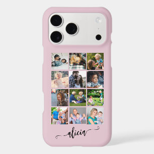 Modern custom 12 photo collage name pink
