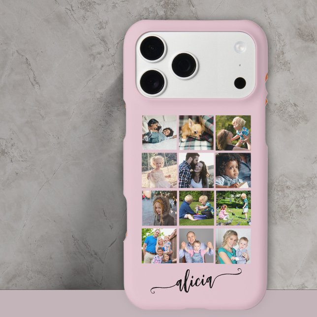 Modern custom 12 photo collage name pink (Creator Uploaded)