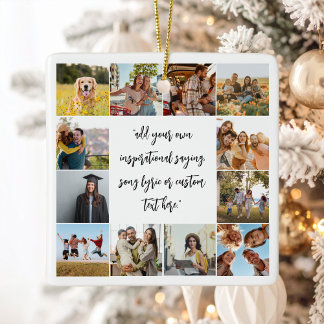 Modern Custom 12 Photo Collage With Quote Ceramic Ornament