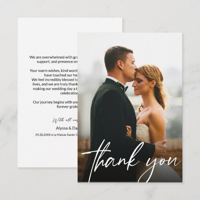 Modern Custom 1 Wedding Photo Simple Thank You Card (Front/Back)