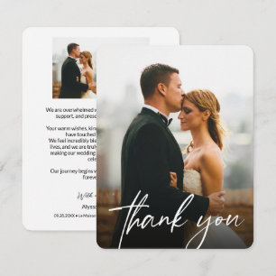 Modern Custom 2 Wedding Photos Chic Thank You Card