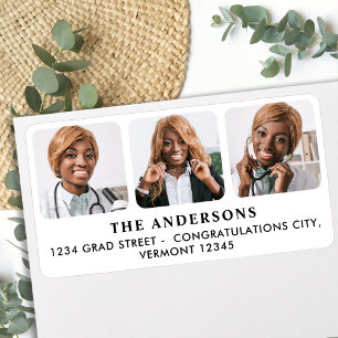 Modern Custom 3 Photo Graduation Return Address  Label