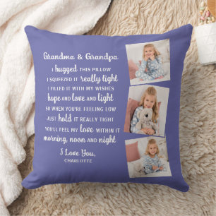 Modern Custom 3 Photo Grandma Grandpa Poem Throw Pillow