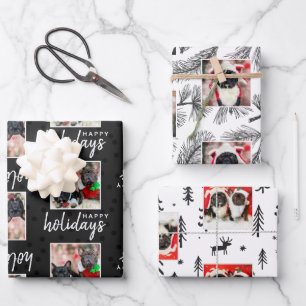 Modern Custom 3 Photo Pet Dog Holiday Wrapping Paper Sheet