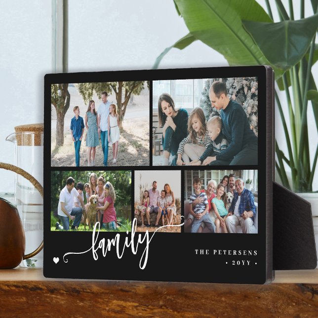 Modern custom 5 photo collage family  plaque (Creator Uploaded)