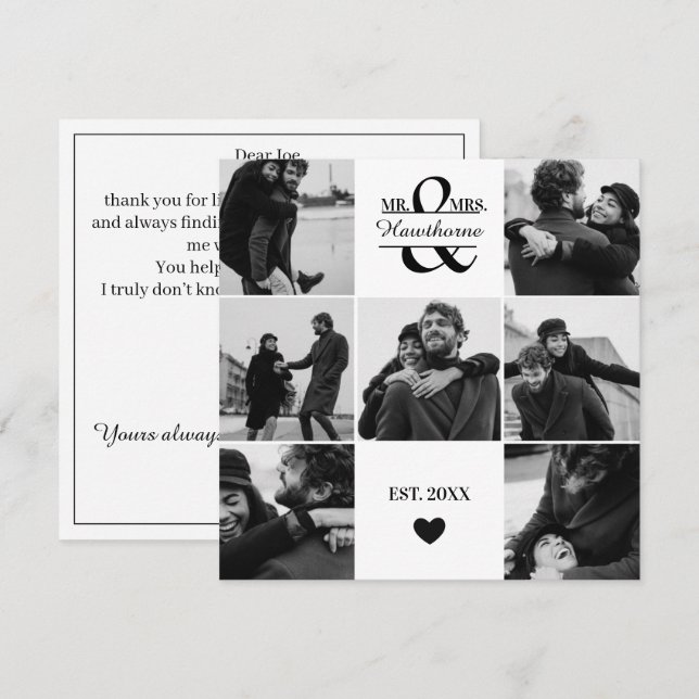 Modern custom 7 Couple Photos with Monogram Holiday Card (Front/Back)
