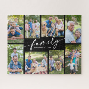 Modern Custom 8 Photo Collage Family Script  Jigsaw Puzzle