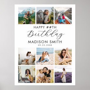 Modern Custom Age Happy Birthday Photo Collage Poster