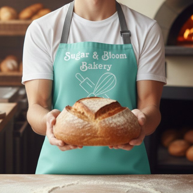 Modern Custom Bakery Aqua Blue Name Chef / Staff Apron (Creator Uploaded)