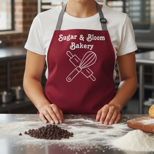 Modern Custom Bakery Burgundy Name Chef / Staff Apron (Creator Uploaded)