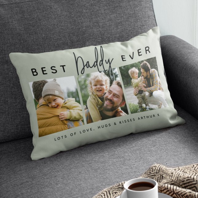 Modern Custom Best Daddy Ever | 3 Photo Lumbar Pillow (Creator Uploaded)