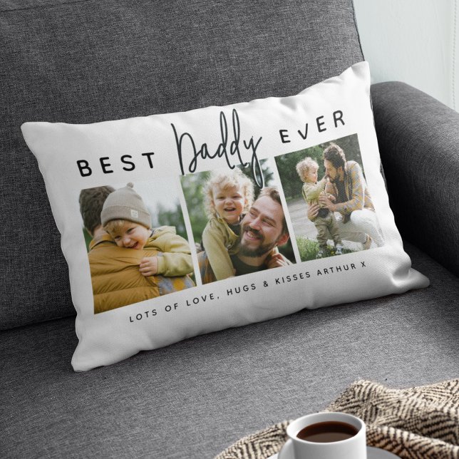 Modern Custom Best Daddy Ever | 3 Photo Lumbar Pillow (Creator Uploaded)