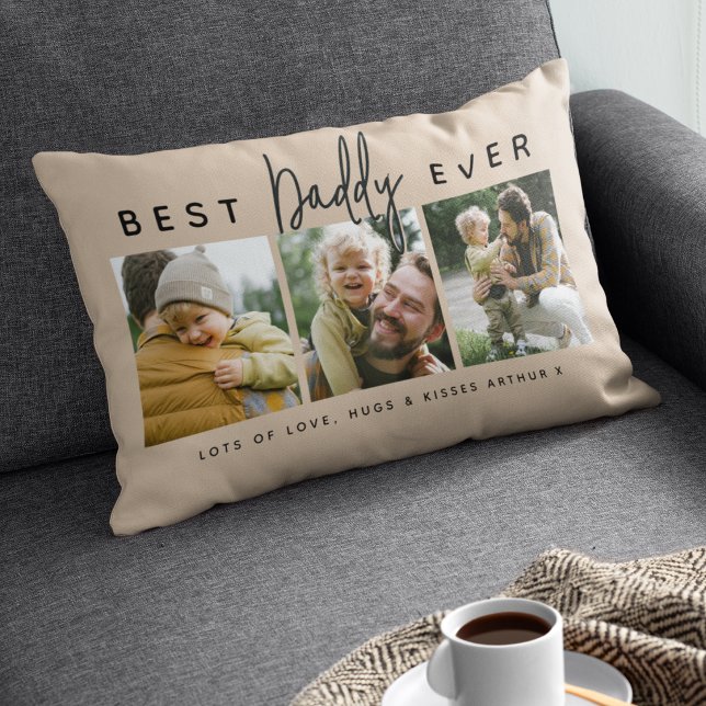 Modern Custom Best Daddy Ever | 3 Photo Lumbar Pillow (Creator Uploaded)