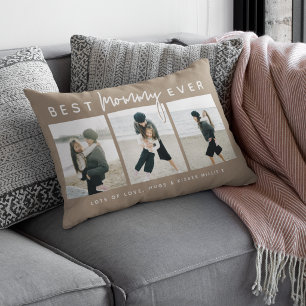 Modern Custom Best Mommy Ever   3 Photo Lumbar Pillow