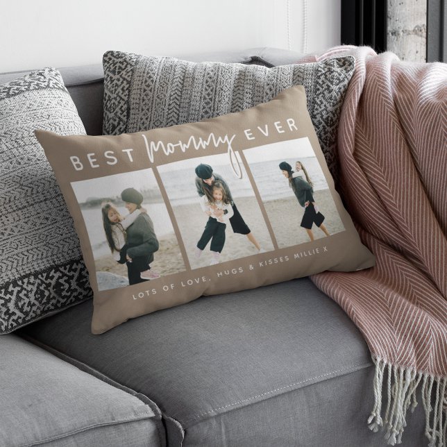 Modern Custom Best Mommy Ever | 3 Photo Lumbar Pillow (Creator Uploaded)