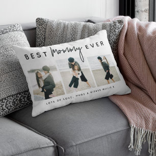 Modern Custom Best Mommy Ever   3 Photo Lumbar Pillow