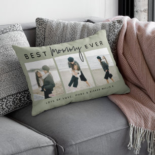 Modern Custom Best Mommy Ever   3 Photo Lumbar Pillow