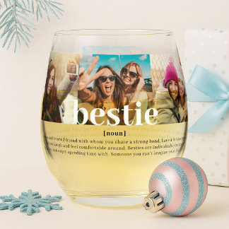 Modern Custom Bestie Meaning Best Friends Stemless Wine Glass