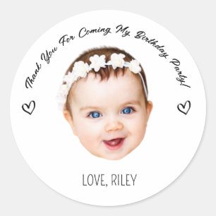 Modern Custom Birthday Photo Thank You Round  Classic Round Sticker