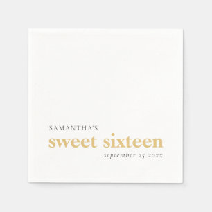Modern Custom Black Gold Text Sweet 16 Name Date Napkin