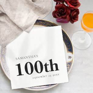 Modern Custom Black Text 100th Name Date  Napkin