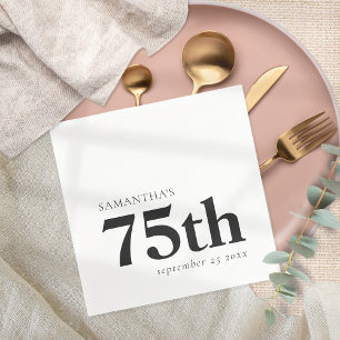 Modern Custom Black Text 75th Name Date  Napkin