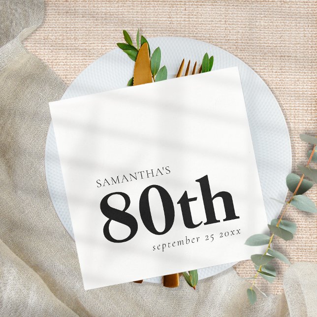 Modern Custom Black Text 80th Name Date  Napkin (Creator Uploaded)
