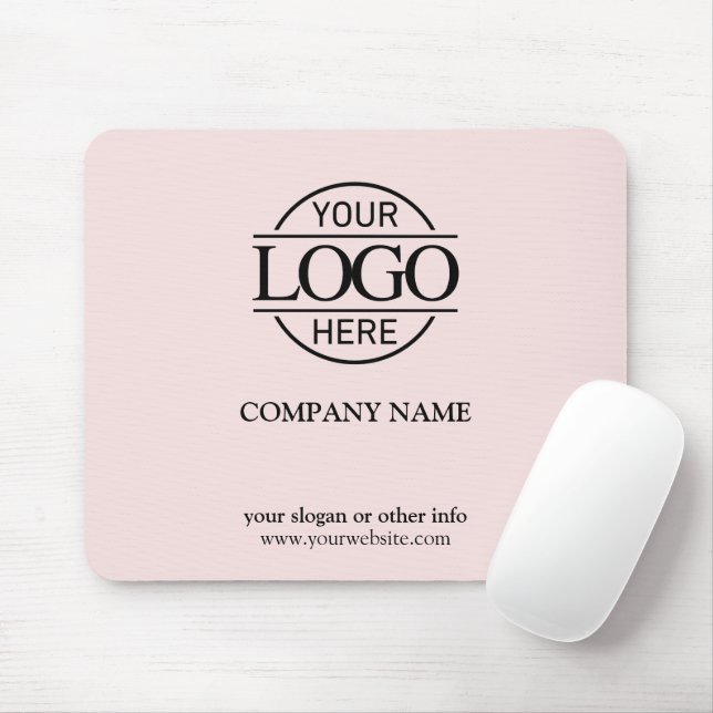 Modern Custom Blush Pink Company Business Logo Mouse Pad (With Mouse)