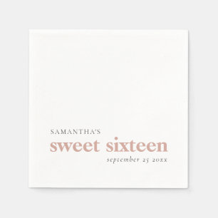Modern Custom Blush Pink Sweet 16 Name Date Napkin