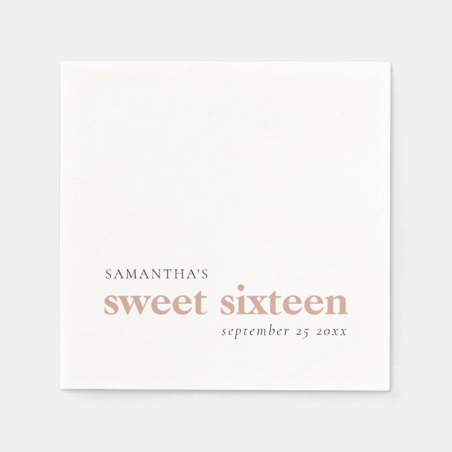 Modern Custom Blush Pink Sweet 16 Name Date  Napkin (Front)