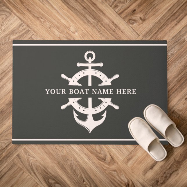Modern Custom Boat Name Ship’s Wheel Helm Anchor Doormat (Creator Uploaded)