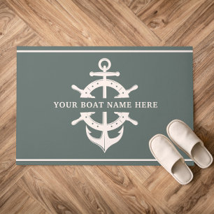 Modern Custom Boat Name Ship’s Wheel Helm Anchor Doormat