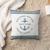 Modern Custom Boat Name Welcome Aboard Anchor Thro Throw Pillow (Blanket)