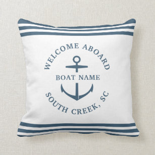 Modern Custom Boat Name Welcome Aboard Anchor Thro Throw Pillow
