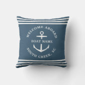 Modern Custom Boat Name Welcome Aboard Anchor Thro Throw Pillow (Back)