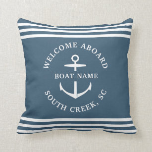 Modern Custom Boat Name Welcome Aboard Anchor Thro Throw Pillow
