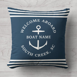 Modern Custom Boat Name Welcome Aboard Anchor Thro Throw Pillow