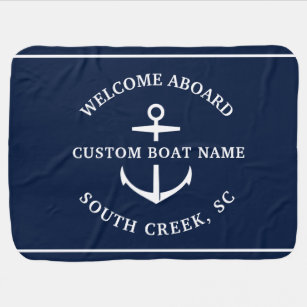 Modern Custom Boat Name Welcome Aboard Nautical Baby Blanket