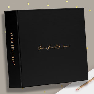 Modern Custom Bronze Gold Name Script Chic Black  Binder