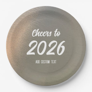 Modern Custom Brushed Metal 2026 New Years Party Paper Plate