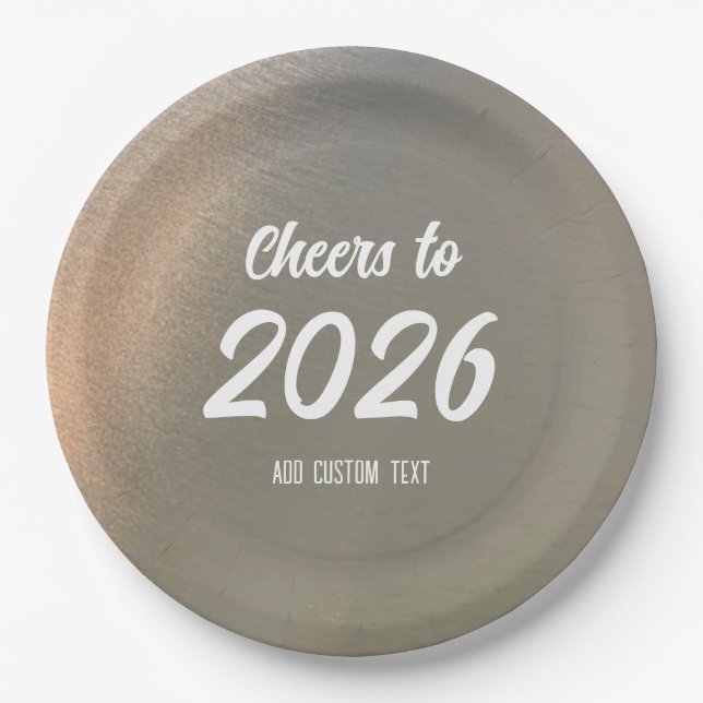 Modern Custom Brushed Metal 2026 New Years Party Paper Plate (Front)