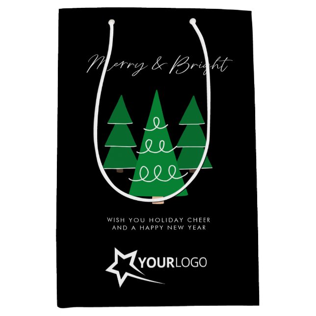 Modern Custom Business Logo Black Christmas Medium Gift Bag (Front)