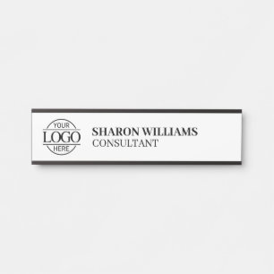 Modern Custom Business Logo Job Title Black White Door Sign