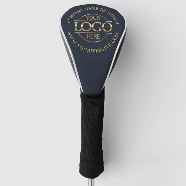 Modern Custom Business Logo Navy Blue Branded  Golf Head Cover (Front)
