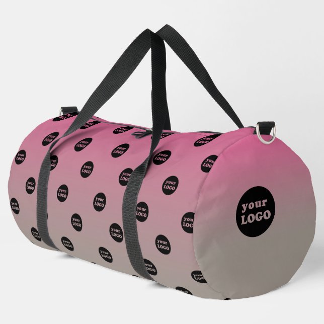 Modern Custom Business Logo Pattern Ombre Pink Duffle Bag (Left Corner)