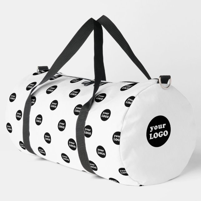 Modern Custom Business Logo Pattern White Duffle Bag (Left Corner)