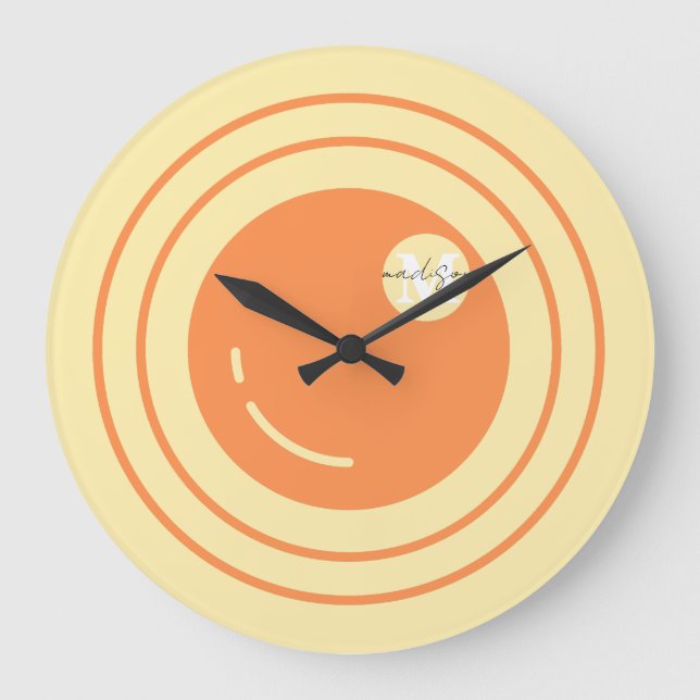 Modern Custom Camera Lens Name Orange Yellow Colou Large Clock (Front)
