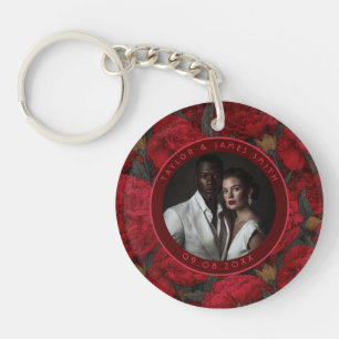 Modern Custom Carnation Garden Winter Wedding Keychain