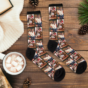 Modern Custom Christmas Family 2 Photo Grid Socks